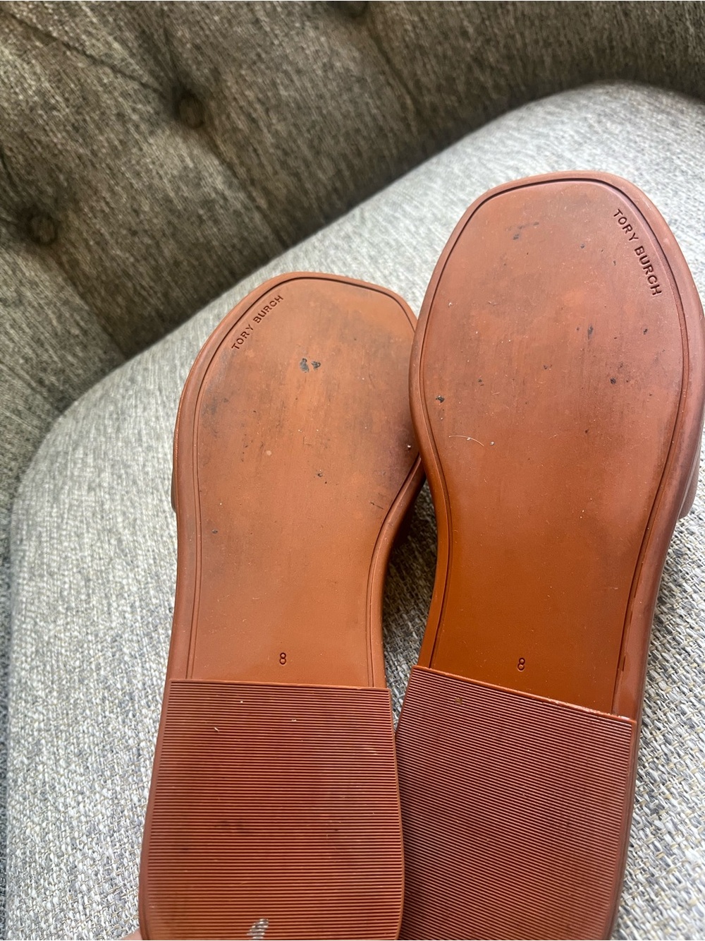 Tory Burch Chestnut Brown Leather Logo Slide Sandals - Picture 7 of 8